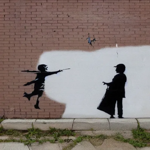 Image similar to A photograph of a Banksy painting in Omaha