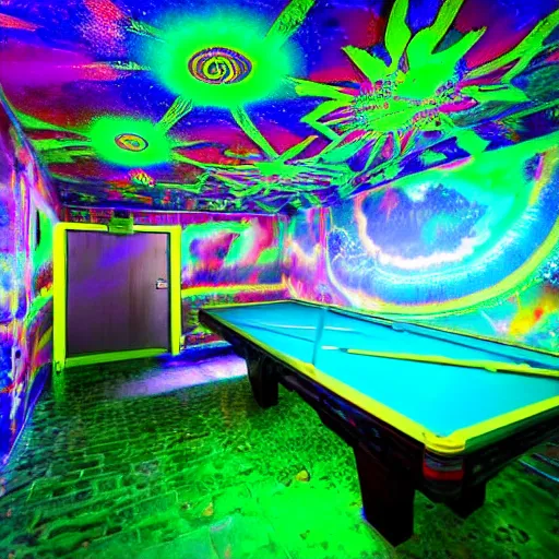 Image similar to psychadelic dmt large basement, perfect for smoking dmt, photograph 4k