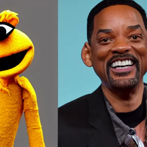 Prompt: will smith as a muppet and chris rock as a muppet