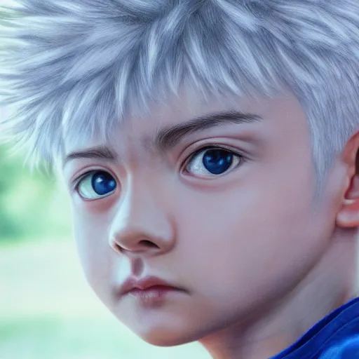 Image similar to photorealistic portrait photograph of real - life killua looking at you, hunter hunter, depth of field, soft focus, highly detailed, intricate, realistic, national geographic cover, soft glow, textured skin