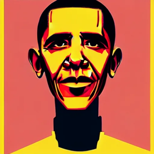 Image similar to Obama, graphic illustration by Jamie Hewlett, bold colors