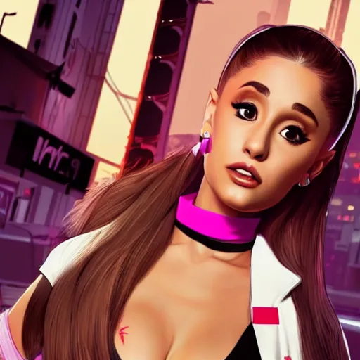 Image similar to Ariana Grande in GTA V, cover art by Stephen Bliss, artstation