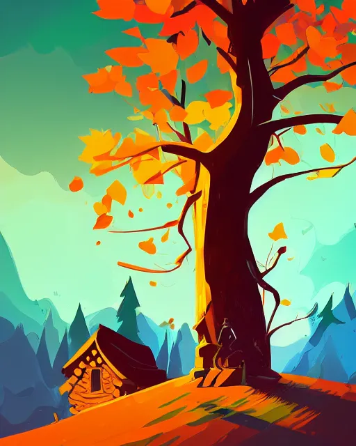 Image similar to autumn hill cabin man illustration by anton fadeev