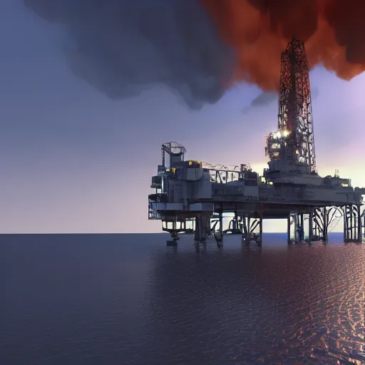 Image similar to oil platform, huge explosion with, vray, pathtracing