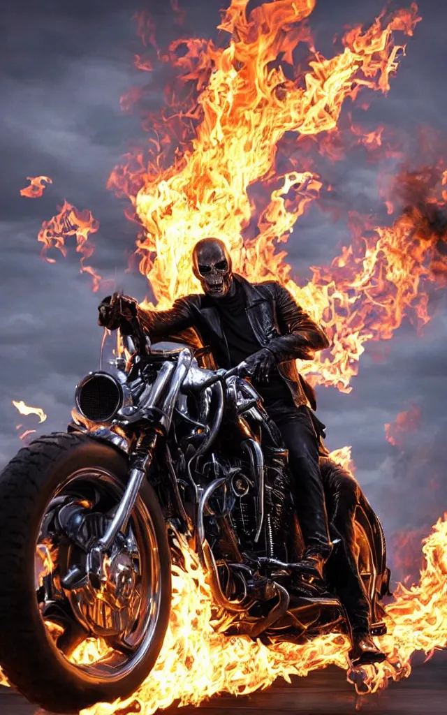 Prompt: keanu reeves as ghost rider, cinematic, moody lighting, cinematic lighting, insanely detailed and intricate, hyper realistic, super detailed