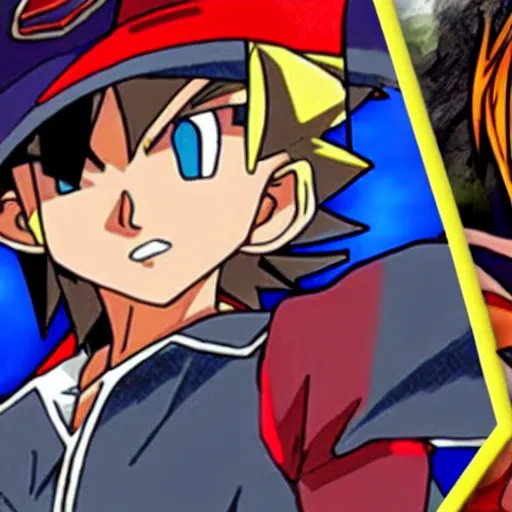 Prompt: yugi moto duels ash ketchum