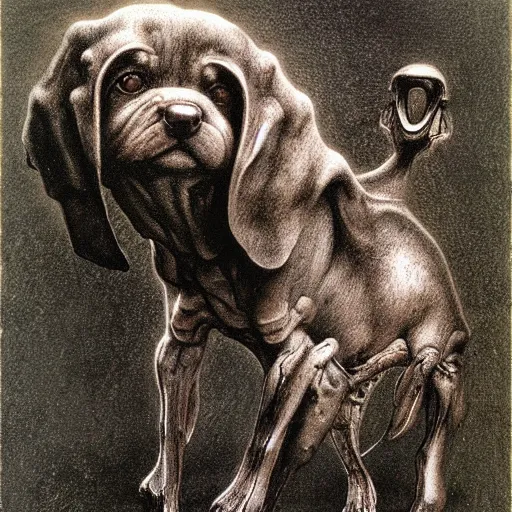 Image similar to a puppy, by giger and beksinski