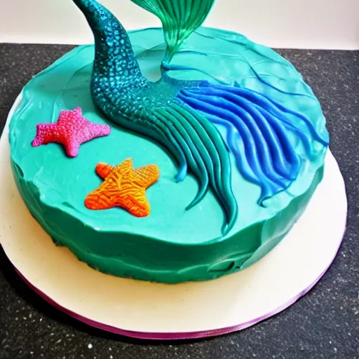 Prompt: mermaid cake, homemade,