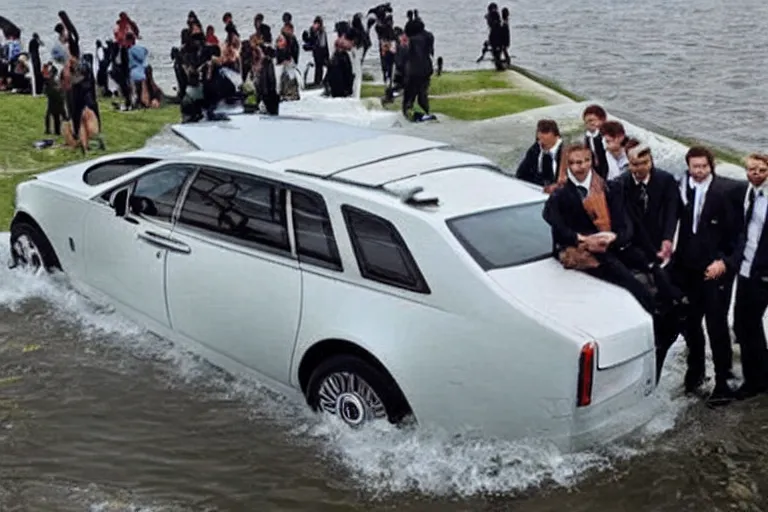 Image similar to stoned teenagers decided to drown Rolls-Royce