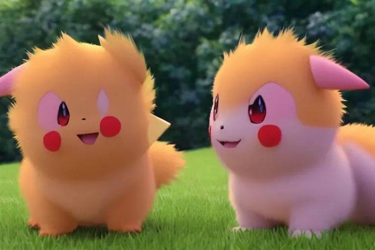 Image similar to real life pokemons, cute!!!, happy!!!, chunky!!!, content!!!, mischievous!!!, adorable!!!, fluffy!!!, ultra realistic!!!, golden hour, sharp focus