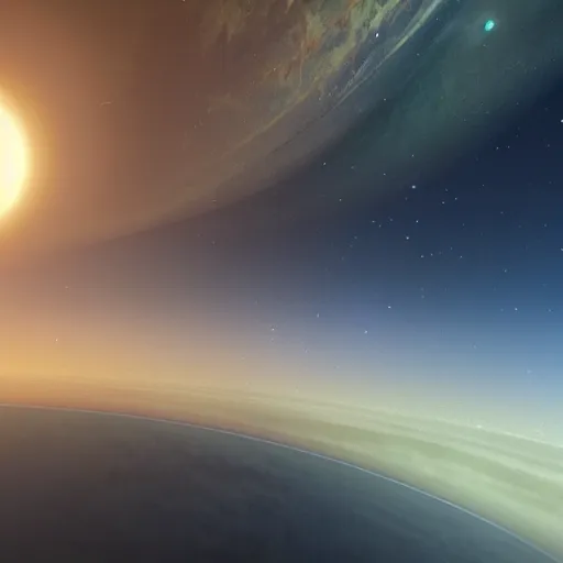 Prompt: horizon of an exoplanet, view from space, artstation, cinematic