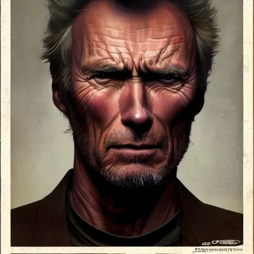 Image similar to Clint Eastwood as a sims 4 character, very detailed face, gorgeous, realistic, intricate, highly detailed, digital painting, artstation, concept art, sharp focus, illustration, art by greg rutkowski and alphonse mucha