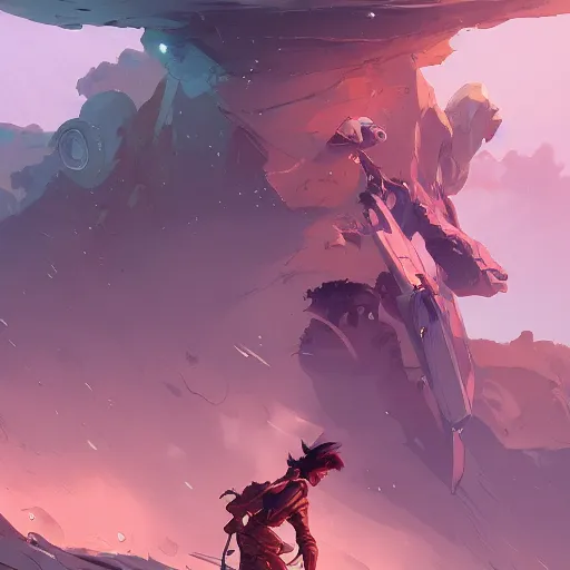 Image similar to overwhelmed with fleetting thoughts behance hd artstation by jesper ejsing, by rhads, makoto shinkai and lois van baarle, ilya kuvshinov, ossdraws, that looks like it is from borderlands and by feng zhu and loish and laurie greasley, victo ngai, andreas rocha