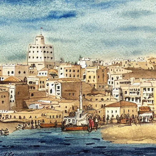 Image similar to tunis in the 1 8 0 0 s, watercolor, history, city
