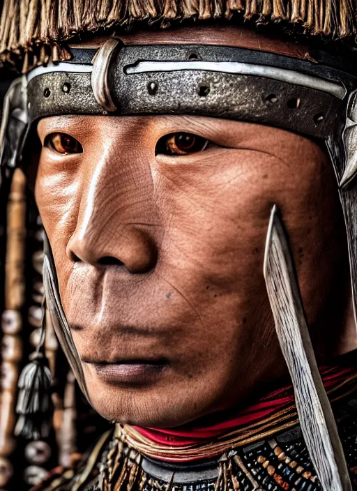 Prompt: tai warlord, closeup portrait, historical, ethnic group, traditional tai costume, bronze headset, leather shoulder armor, fantasy in