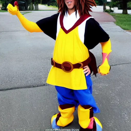 Image similar to sora cosplay by jerry seinfeld!!!!!!!!!!!!, kingdom hearts