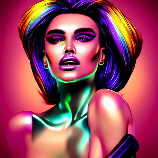 Prompt: electric woman, cute - fine - face, pretty face, oil slick hair, realistic shaded perfect face, extremely fine details, realistic shaded lighting, dynamic background, by arthur adams