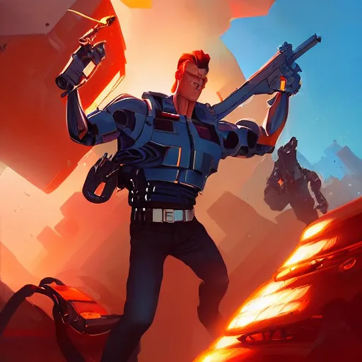 Prompt: hero world the terminator 2 : judgement day, behance hd by jesper ejsing, by rhads, makoto shinkai and lois van baarle, ilya kuvshinov, rossdraws global illumination