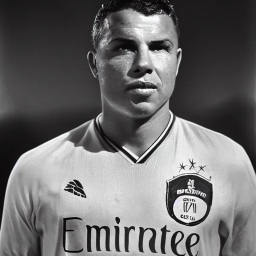 Image similar to real ronaldo by yousuf karsh, head and shoulders, faint smile