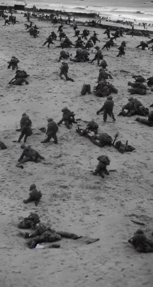 Prompt: omaha beach d day spongebob squarepants colorized photograph