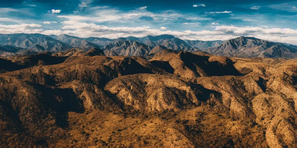 Image similar to drone shot photo of a landscape with mountains and acanyon, wallpaper, very very wide shot, national geographic, award landscape photography, professional landscape photography, sunny, day time, beautiful