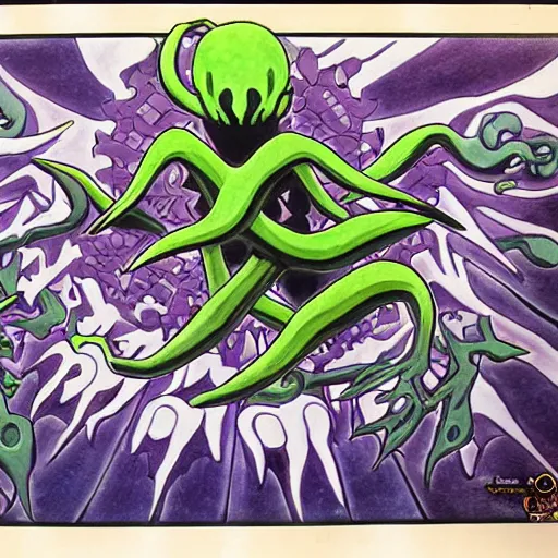 Prompt: cthulu psychic / dark type Pokémon, Ken sugimori art, original 151