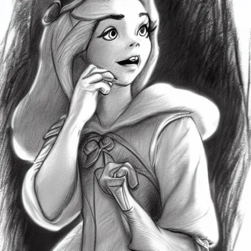 Image similar to milt kahl pencil sketch of chloe grace moretz in disney snow white