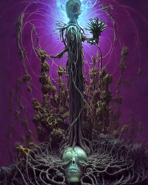 Prompt: the platonic ideal of flowers, rotting, insects and praying of cletus kasady carnage thanos datura stramonium dementor wild hunt doctor manhattan chtulu mandelbulb bioshock, ego death, decay, salvia, concept art by randy vargas and zdzisław beksinski and greg rudkowski