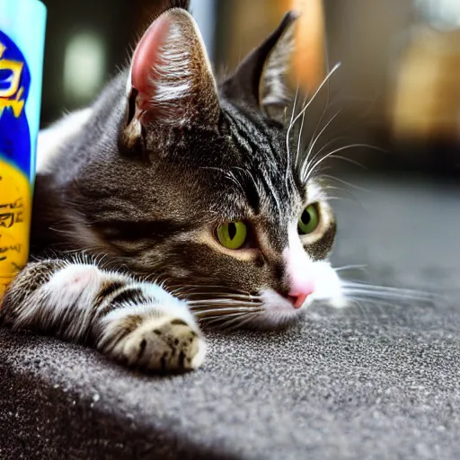 Prompt: the cat karakl drinks an energy drink