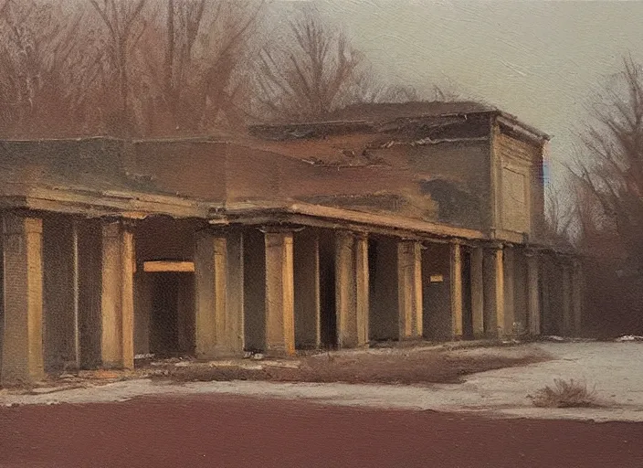 Prompt: oil painting by james gurney of an abandoned library, some edges lost, subtle tones, calm serene library