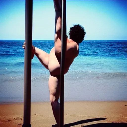 Prompt: “ eric weinstein doing a pole dance in a bikini ”