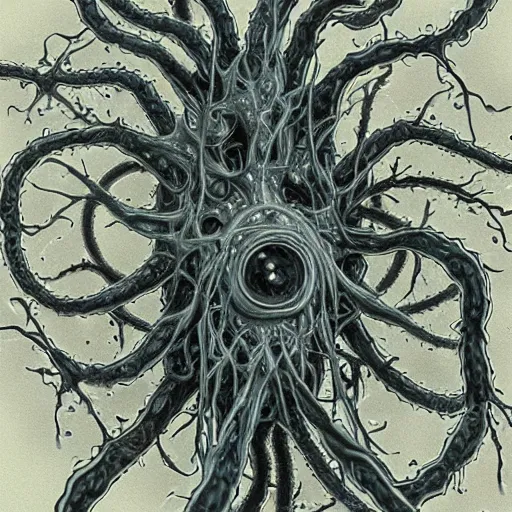 Prompt: internal lymphocyte virion rawandrendered synaptic fractality transmission embryonic beholder glial neurons grimdark shoggoth by kumpan alexandr. # imaginativerealism