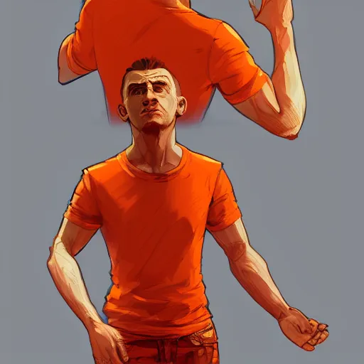 Image similar to man in orange t - shirt hugging girl, vivid colors, character sheet, fine details, concept design, contrast, kim jung gi, greg rutkowski, trending on artstation, 8 k, full body, turnaround, front view, back view, ultra wide angle