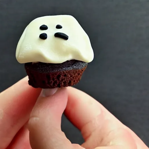 Image similar to photorealistic sculpture of edp the youtube holding a cupcake,