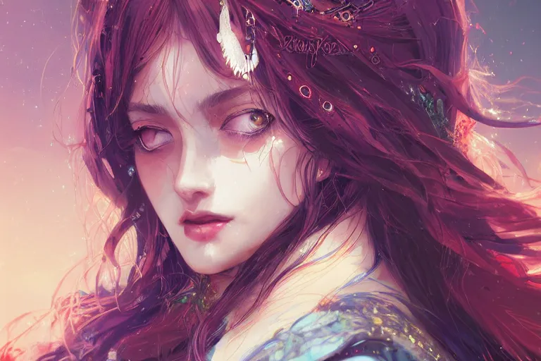 Prompt: stunning closeupheadshot, a beautiful bohemian girl, intricate, highly detailed, digital painting, pixiv, artstation, official media, anime key visual, concept art, rich vivid colors, ambient lighting, sharp focus, illustration, art by wlop