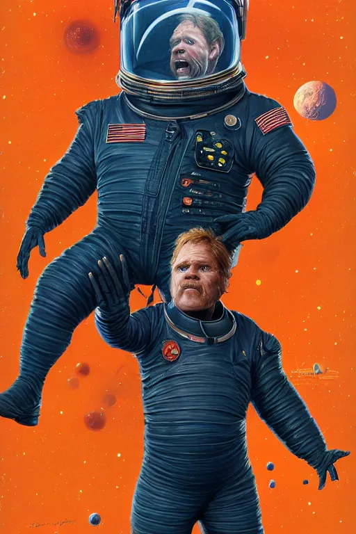 Prompt: portrait of willem defoe as a fat man wearing leather spacesuit, nebula space background and spaceship, illustration by normal rockwell, jacob collins, artstation character art, john berkey, greg rutkowski