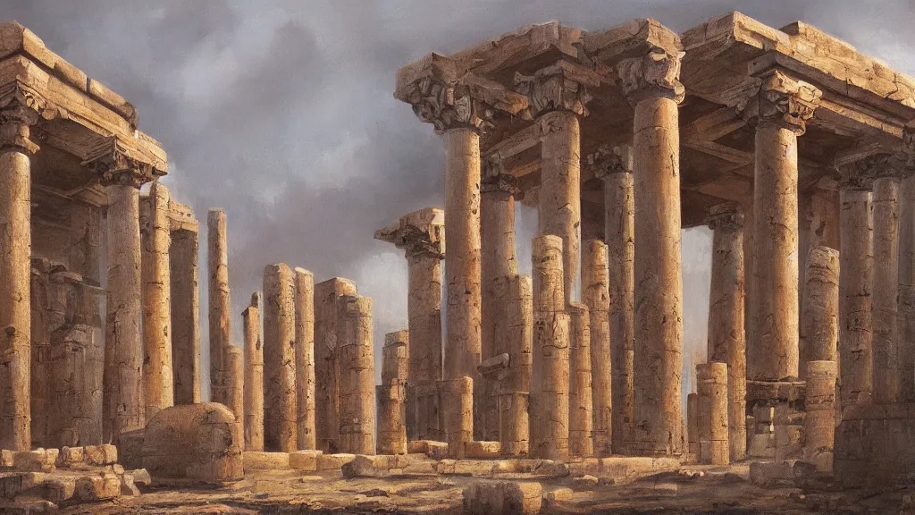 Prompt: Trending on artstation, beautiful ancient Sumerian temple, detailed matte painting, oil on canvas