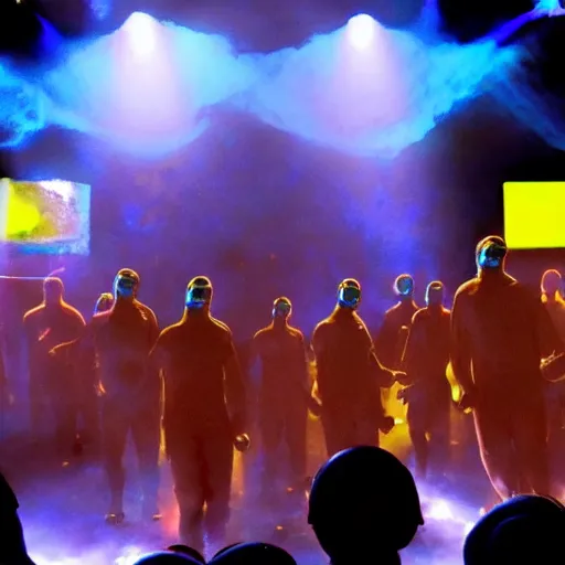 Prompt: the blue man group performing in the year 3 0 0 0, sci fi, epic