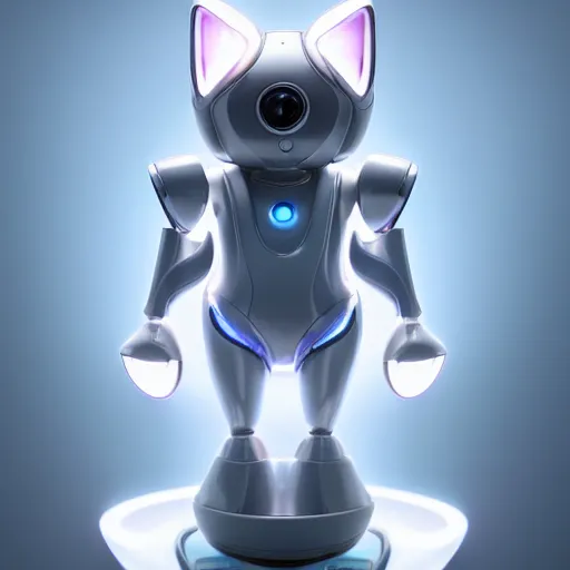 Image similar to product photo of a futuristic stylized pet robot by artgerm and greg rutkowski and alphonse mucha, zaha hadid, kitten puppy teddy mix, super cute, awww, volumetric light, detailed, octane render, midsommar
