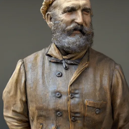 Image similar to hyper realistic closeup bust of a new england fisherman, painted, colorized, bossons vintage chalkware, by emile renouf