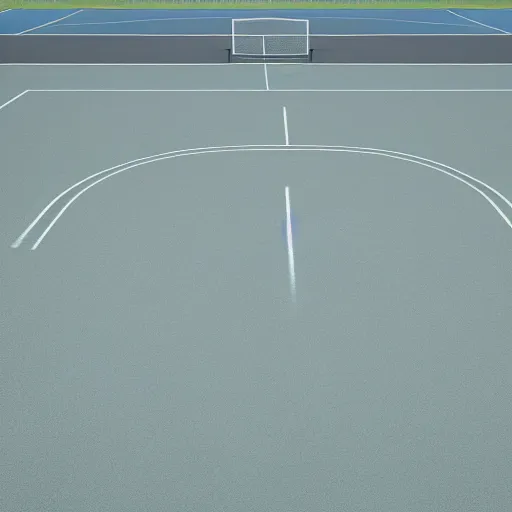 Image similar to liminal space tennis court, dreamcore, empty, blank space, place from your dreams, raw cgi render, blender, surrealism