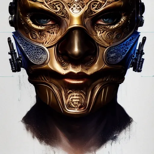 Image similar to Very very very very highly detailed epic photo of face with venetian mask, intricate, dystopian, sci-fi, extremely detailed, digital painting, artstation, concept art, smooth, sharp focus, illustration, intimidating lighting, incredible art by Artgerm and Vincent di Fate