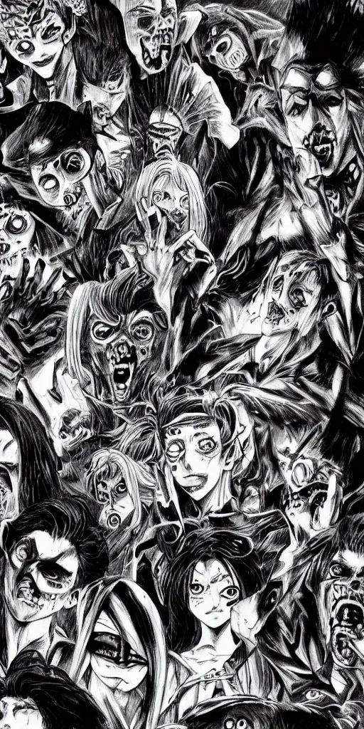 Image similar to Jojo bizarre adventure, horror, creepy, dark, manga, pencil, inspired by junji ito, superior quality, masterpiece