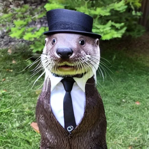 Image similar to truggster the otter is a very dapper gentleman in his new top hat