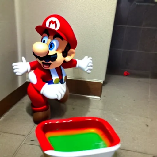 Prompt: super mario emerging from a toilet, soaked in water