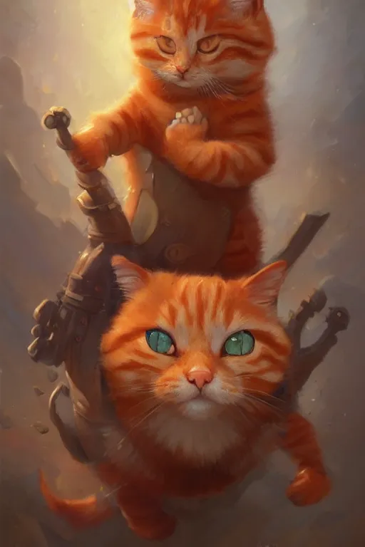 Image similar to cute anthropomorphic orange tabby cat hunting, cute and adorable, pretty, beautiful, art portrait, matte fantasy painting, Cg society Artstation, by Jason Felix by Steve Argyle by Tyler Jacobson by Peter Mohrbacher, cinematic lighting