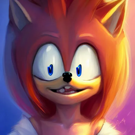 Image similar to a portrait of a beautiful sonic the hedgehog, art by lois van baarle and loish and ross tran and rossdraws and sam yang and samdoesarts and artgerm and saruei and disney, digital art, highly detailed, intricate, sharp focus, trending on artstation hq, deviantart, unreal engine 5, 4 k uhd image