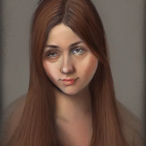 Prompt: portrait, 3 0 years old woman : : dark straight hair : : slightly overweight : : brown medieval cloting, natural materials : : high detail, digital art, illustration, oil painting, realistic