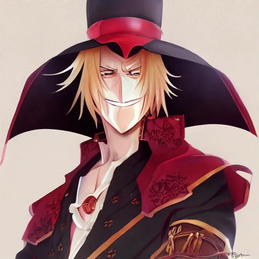 Image similar to portrait of alucard as a merchant, anime fantasy illustration by tomoyuki yamasaki, kyoto studio, madhouse, ufotable, trending on artstation