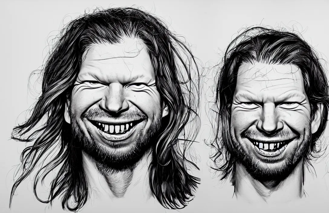 Image similar to aphex twin portrait, in the style of kim jung gi